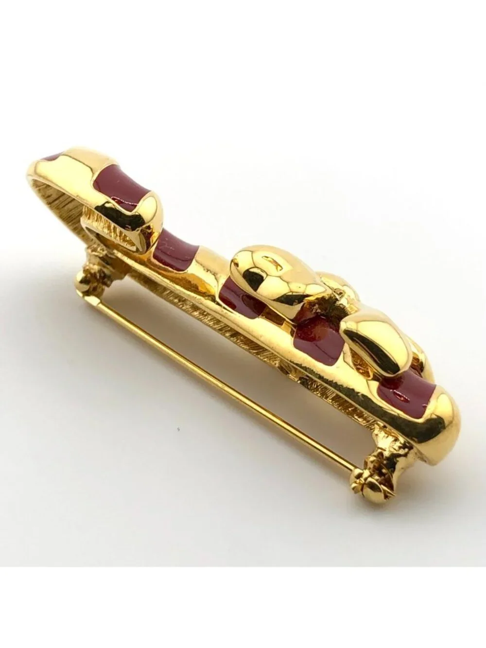 Napier Candy Cane Christmas Pin Brooch Gold Tone Red Enamel Bow Signed Vintage